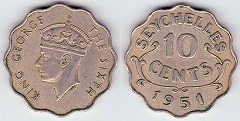 10 cents 1951 Seychelles 