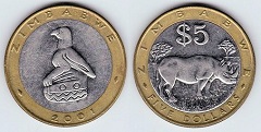 5 dollars 2001 Zimbabwe 