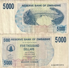 billet de 5000 dollars 2006 Zimbabwe 