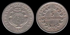 5 centimos 1951 Costa rica 