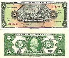 billet 5 colones 1988 Salvador