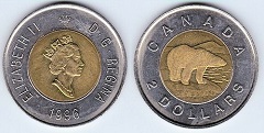 2 dollars 1996 Canada
