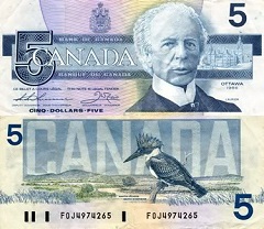 billet 5 dollars 1986 Canada