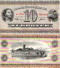 billet 10 kroner 1970 Danemark