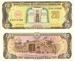 billet 20 pesos oro 1990 République Dominicaine 