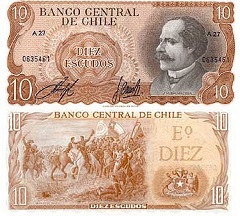 billet de 10 escudos 1970 Chili