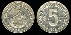 5 Pesos Bolivianos 1978 Bolivie