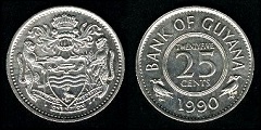 25 Cents 1990 Guyana