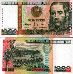 Billet de 1000 Intis 1987 Pérou