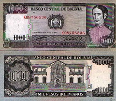 billet de 1000 pesos bolivianos 1982 Bolivie