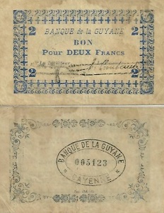 billet 2 francs 1945 Guyane Française