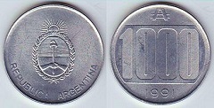 1000 australes 1991 Argentine