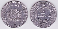 2 bolivianos 1991 Bolivie