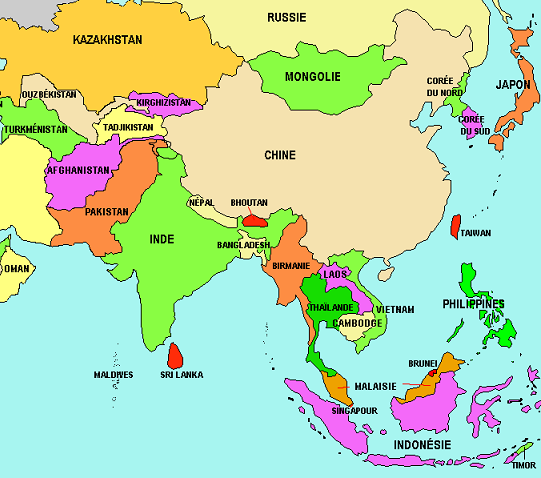 carte des pays de l'asie