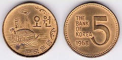 5 won 1968 Corée du Sud 