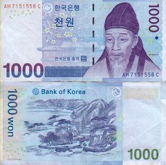 billet 1000 won 2007 Corée du Sud 