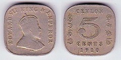 5 cents 1910 Ceylan 