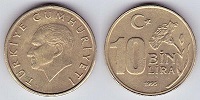 10 bin lira 1995 Turquie