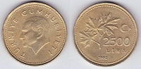 2500 lira 1992 Turquie 