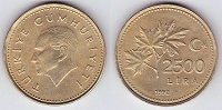 2500 lira 1992 Turquie 