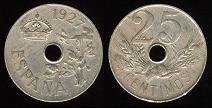 25 centimos 1927 Espagne