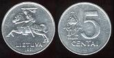 5 centai 1991 Lituanie