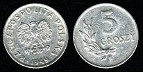 5 groszy 1949 Pologne