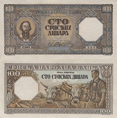 billet 100 dinara 1943 Serbie