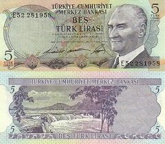 billet 5 lira 1968 Turquie