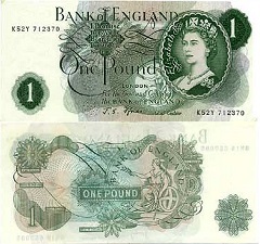 billet 1 pound 1966 Grande Bretagne