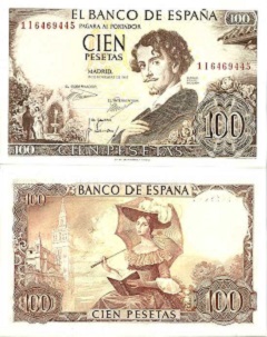 billet 100 pesetas 1965 Espagne