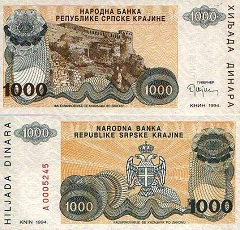 billet 1000 dinara 1994 Croatie