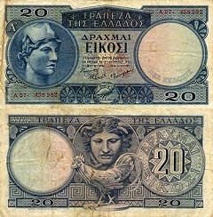 billet 20 drachmai 1954 Grèce