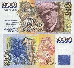 billet 2000 kronur 1995 Islande