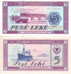 billet 5 leke 1976 Albanie