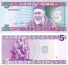 billet 5 litai 1993 Lituanie 