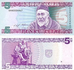 billet 5 litai 1993 Lituanie