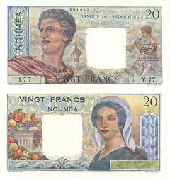 billet 20 francs 1954 Nouméa banque de l'Indochine Nouvelle Calédonie