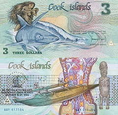 billet 3 dollars 1992 îles Cook