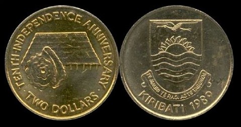 2 dollars 1989 kiribati