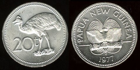 20 toea 1977 nouvelle guinée