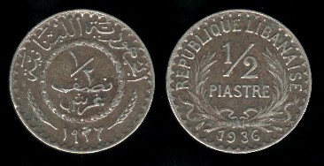 pièce 1/2 piastre Liban 1936