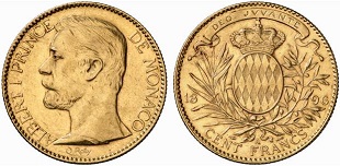 100 francs or 1896 Monaco Albert 1er