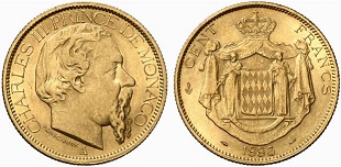 100 francs or 1886 Monaco Charles III