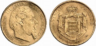 20 francs or 1879 Monaco Charles III