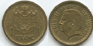 1 franc 1945 Monaco sans date Louis II
