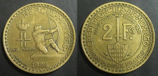 2 francs 1924 Monaco, bon pour 2 francs  Louis II