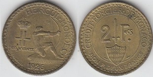 2 francs 1926 Monaco Louis II