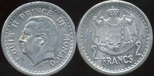 2 francs 1943 Monaco sans la date