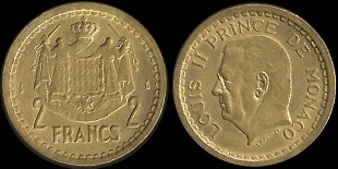 2 francs 1945 Monaco, sans date Louis II